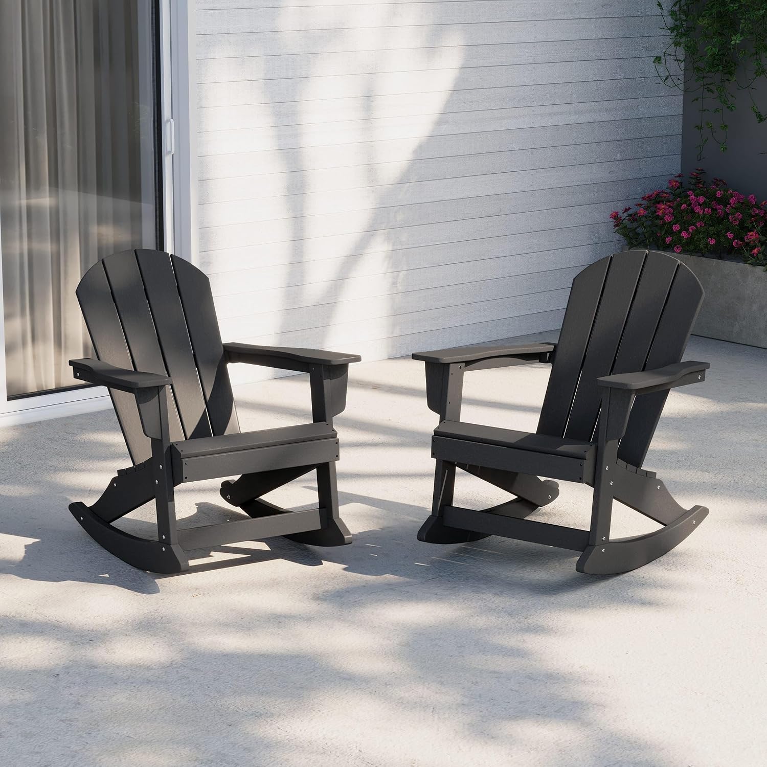 WestinTrends Malibu 2 Piece Set Outdoor/Patio Poly Adirondack Rocking Chairs (2 Seater), Gray