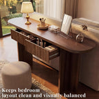 63 Inch Fluted Console Table with Drawers, Entryway Table with Storage, Modern Rounded Hallway Table for Narrow Spaces（Brown）