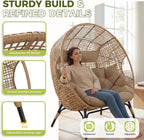 RADIATA 2-Person Double Egg Chair, 57.1" Extra Wide Outdoor Wicker Loveseat with 6.5" Thick Cushion, 600 lbs Capacity Oversized Lounge Chair for Patio, Porch, Backyard,Balcony or Indoor Use,Brown
