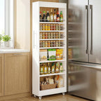 Tribesigns 73" Tall Slim Storage Cart on Wheels, 7-Tier Narrow Pantry Cabinet, Rolling Skinny Spice Rack Organizer Next to Fridge, Wooden Pull-Out Storage Shelf for Kitchen Small Spaces, White