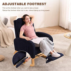 Nursery Rocking Chair,Rubber Wood Base Glider Rocking Chair with Adjustable Footrest and Side Pocket,Teddy Fleece Glider Rocker for Living Room, Bedroom (Teddy Fleece, Navy Blue)