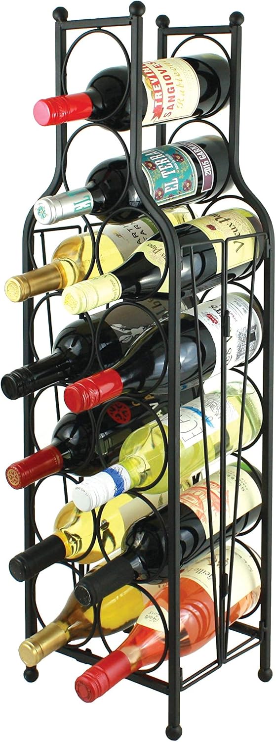 Oenophilia Wine Bottle Matrix Holder Wine Rack, 12 Bottle Freestanding Floor Wine Storage, Sturdy Metal Matte Black Construction, Foldable, Wine Bottle Shaped Design