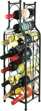 Oenophilia Wine Bottle Matrix Holder Wine Rack, 12 Bottle Freestanding Floor Wine Storage, Sturdy Metal Matte Black Construction, Foldable, Wine Bottle Shaped Design