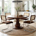 Zesthouse Rattan Dining Chairs Set of 4, Mid Century Modern Dining Room Chairs with Natural Cane Mesh & Chrome Base, Brown Cesca Chair Chenille Fabric, Farmhouse Kitchen Chair with Solid Wood Back
