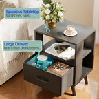 Aenuert Night Stand, Black Nightstand with Drawer, Side Table with Open Storage, 2-Tier Modern End Table, Bedside Table for Small Space, Living Room, Bedroom