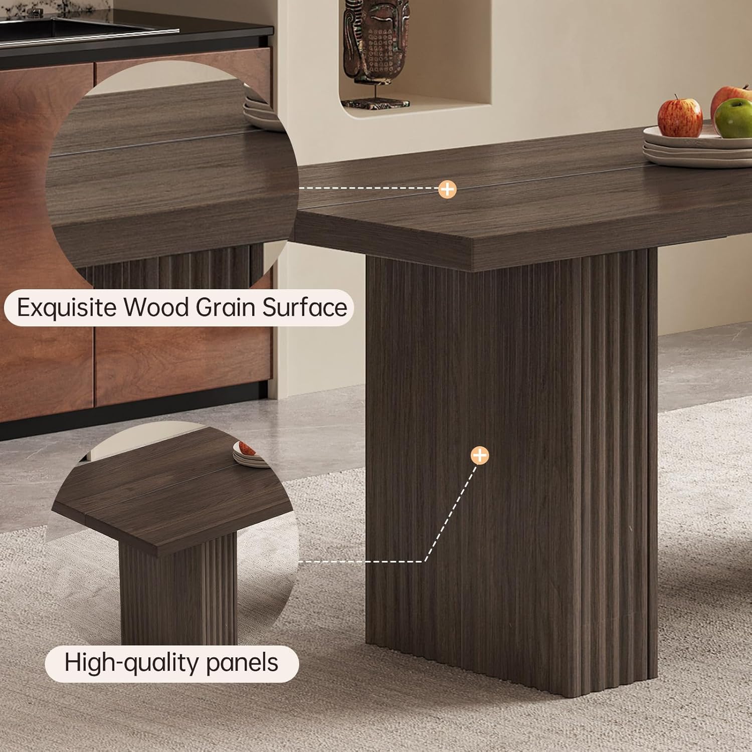 66.93" Rectangle Dining Table for 2-6, Farmhouse Kitchen Table with Sturdy Pedestal, Mid-Century Rectangular Dinner Table for Kitchen, Dining Room