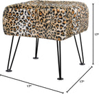 Home Soft Things Cheetah Vanity Chair 17" x 17" x 17" Square Footrest Upholstered Mink Fabric Decor for Living Room End of Bed Entryway or Bedroom Sitting Stool with Storage Need Assemble