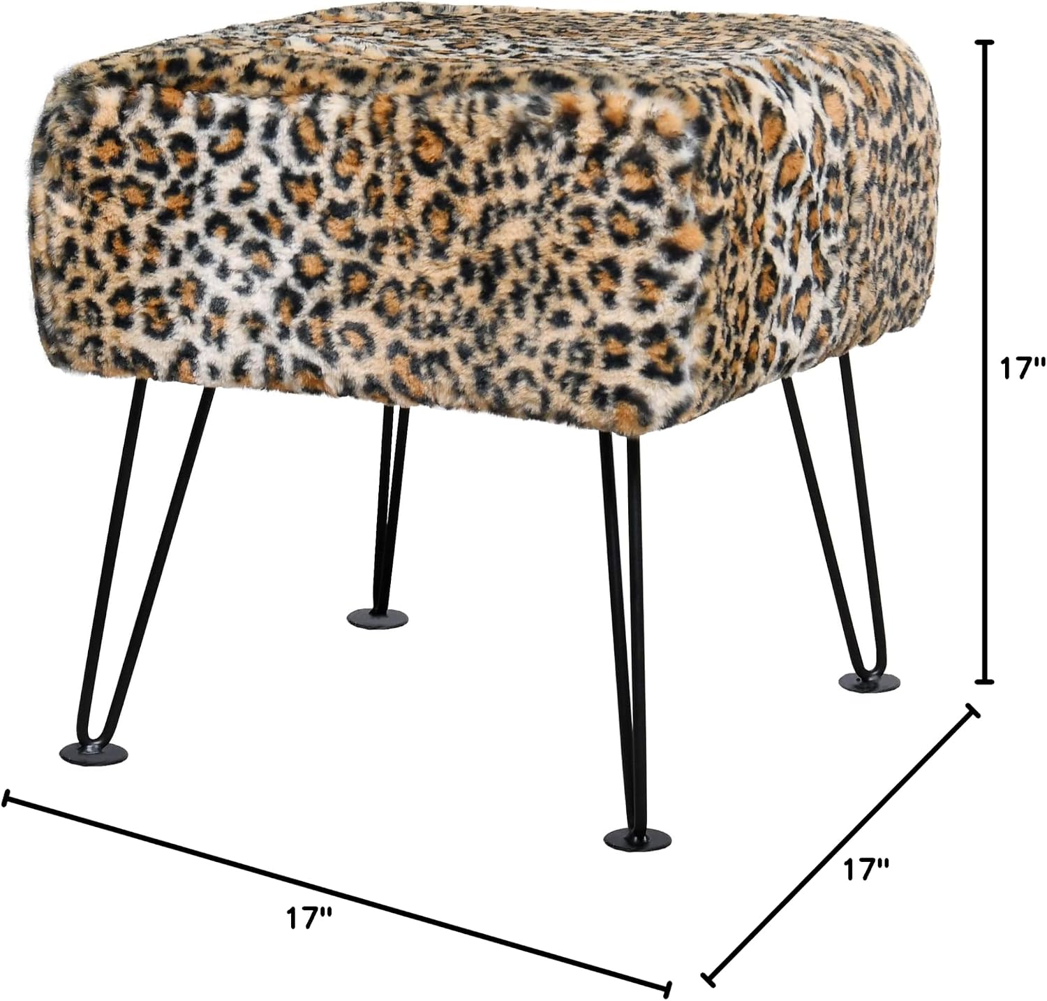 Home Soft Things Cheetah Vanity Chair 17" x 17" x 17" Square Footrest Upholstered Mink Fabric Decor for Living Room End of Bed Entryway or Bedroom Sitting Stool with Storage Need Assemble
