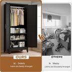 71" Armoire Wardrobe Closet, Metal Wardrobe Closet with Hanging Rod | Wardrobe Closet with Doors, Wardrobe Cabinet with Adjustable Shelves, Clothing Storage Cabinet for Bedroom, Office, Black