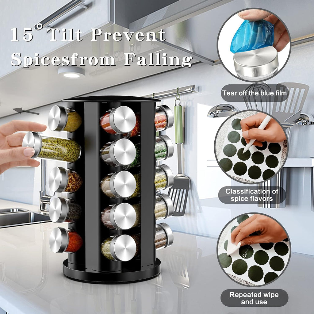 Handisen Rotating Spice Rack Organizer for Cabinet, Spice Racks Storage with 20 Jars, Spinning Spice rack for Kitchen Countertop, Spice Holder,Seasoing Storage Racks, Silver