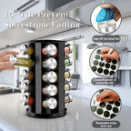Handisen Rotating Spice Rack Organizer for Cabinet, Spice Racks Storage with 20 Jars, Spinning Spice rack for Kitchen Countertop, Spice Holder,Seasoing Storage Racks, Silver