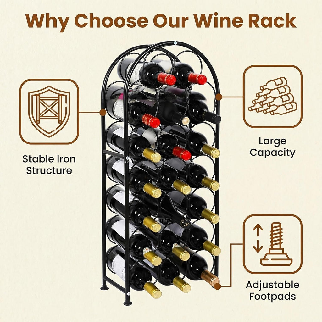 PAG 23 Bottles Arched Freestanding Floor Metal Wine Rack Wine Bottle Holders Stands, Black