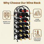 PAG 23 Bottles Arched Freestanding Floor Metal Wine Rack Wine Bottle Holders Stands, Black