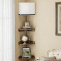 YAOHUOO Corner Shelf Wall Mounted with Light, Set of 3 Corner Floating Shelves with Cord Hole for Cable Box, Round End Wall Mounted Floating Shelf for Bedroom, Living Room and Kitchen, Rustic Brown
