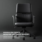 TOMU Genuine Leather Office Desk Chair with Wheels, Ergonomic Leather Executive Chair, Mid Back, Swivel Base with Adjustable Tilt, Modern Style, Luxury Aluminum Frame