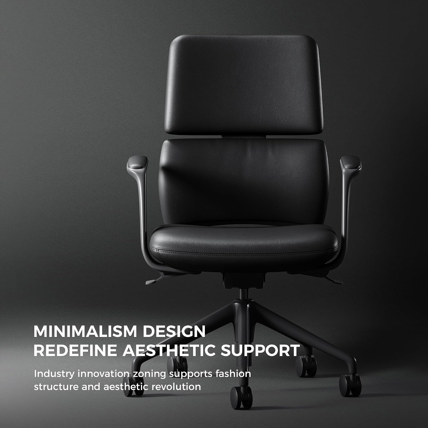 TOMU Genuine Leather Office Desk Chair with Wheels, Ergonomic Leather Executive Chair, Mid Back, Swivel Base with Adjustable Tilt, Modern Style, Luxury Aluminum Frame