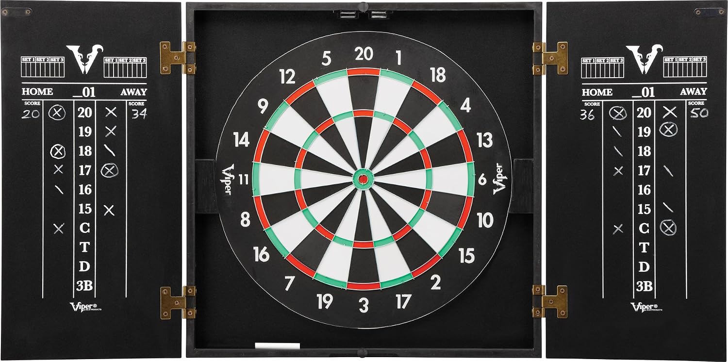 Viper Hideaway Cabinet & Steel-Tip Dartboard Ready-to-Play Bundle & Viper Dart Caddy Solid Wood Wall Mounted Dart Holder/Stand