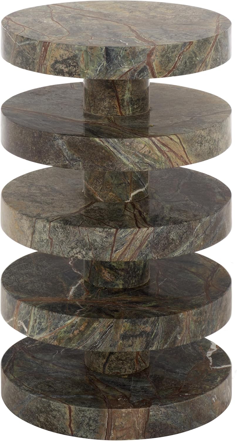SAFAVIEH Couture Collection – Danny Green & Brown Stacked Round Marble Accent Table, Fully Assembled (SFV5766B)