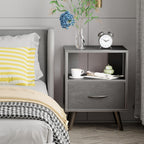 Aenuert Night Stand, Black Nightstand with Drawer, Side Table with Open Storage, 2-Tier Modern End Table, Bedside Table for Small Space, Living Room, Bedroom