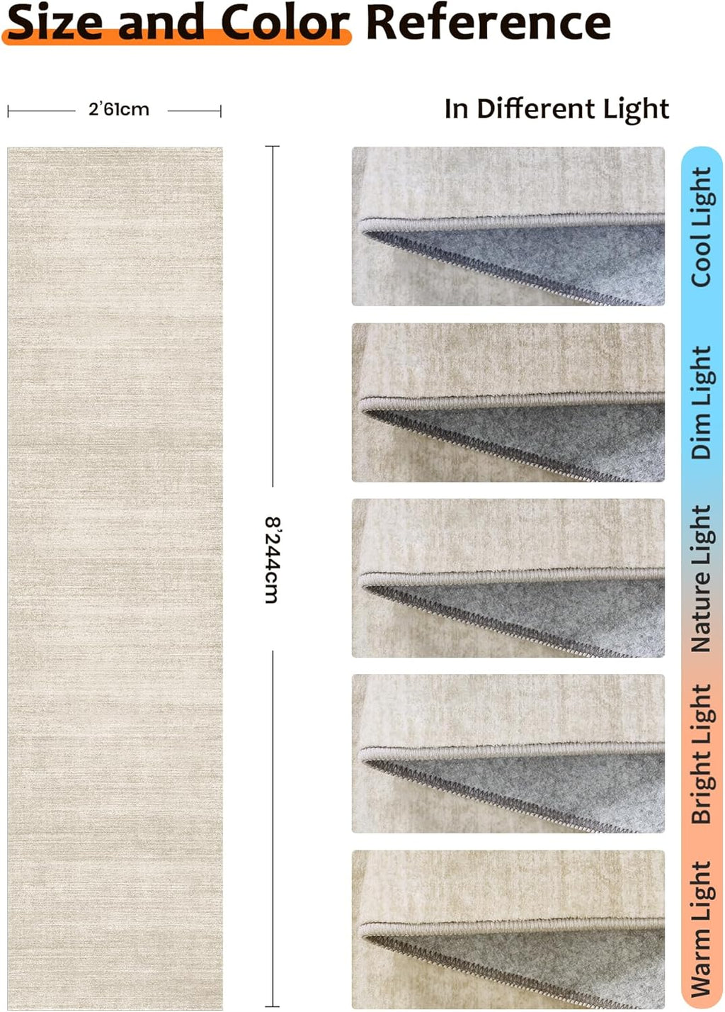 Art&Tuft Washable Runner Rug - 2x8 Hallway Runner Rug Non-Slip, Soft Low Pile Kitchen Rug Runners for Hallways, Entryway, Bedroom, Living Room, Beige