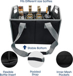 12 Bottle Wine Carrier Collapsible Reusable with Strap for Liquor Champagne Beer Glasses Storage Shopping Travel (Black)