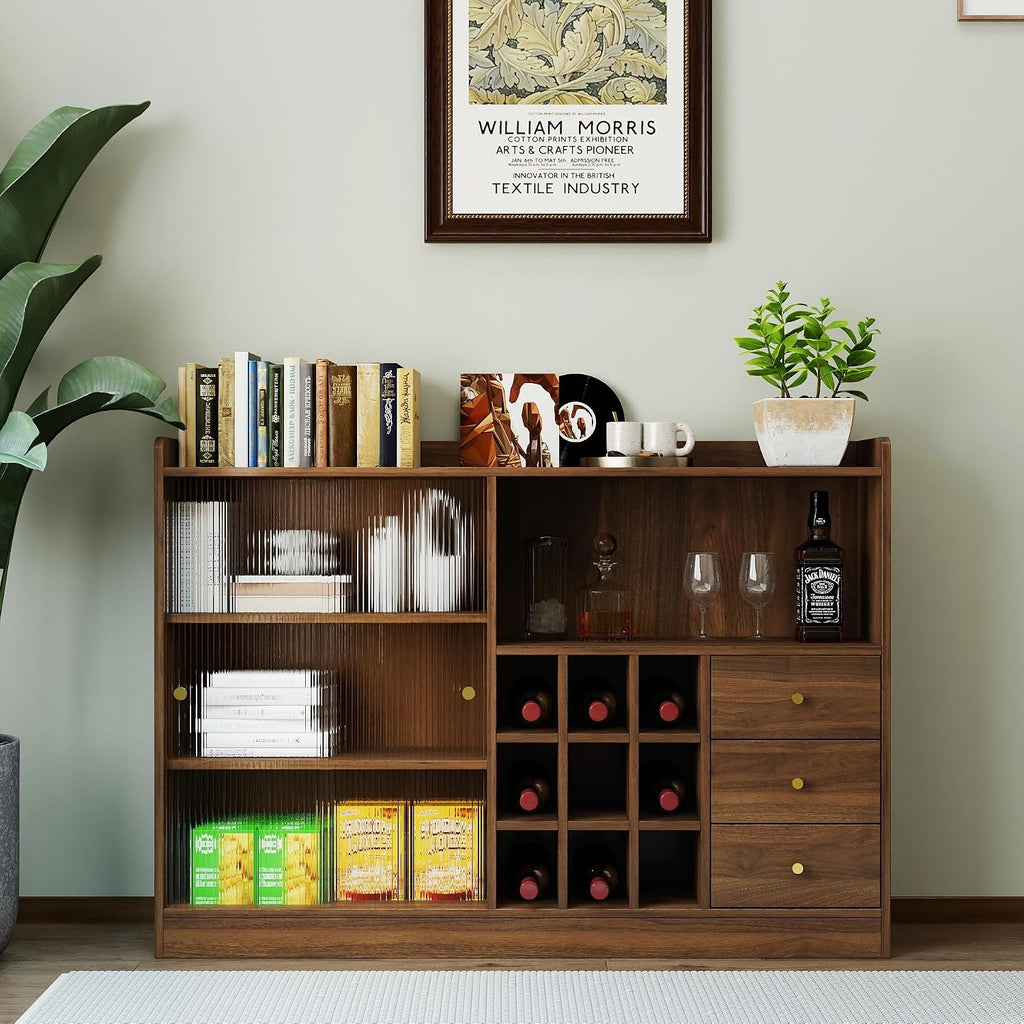 Sideboard Cabinet Buffet Cabinet with Storage,Wine Cabinet with Sliding Glass Doors,Freestanding Countertop Kitchen Pantry for Wine,Spice Seasoning Bottles,Dish,Bowl