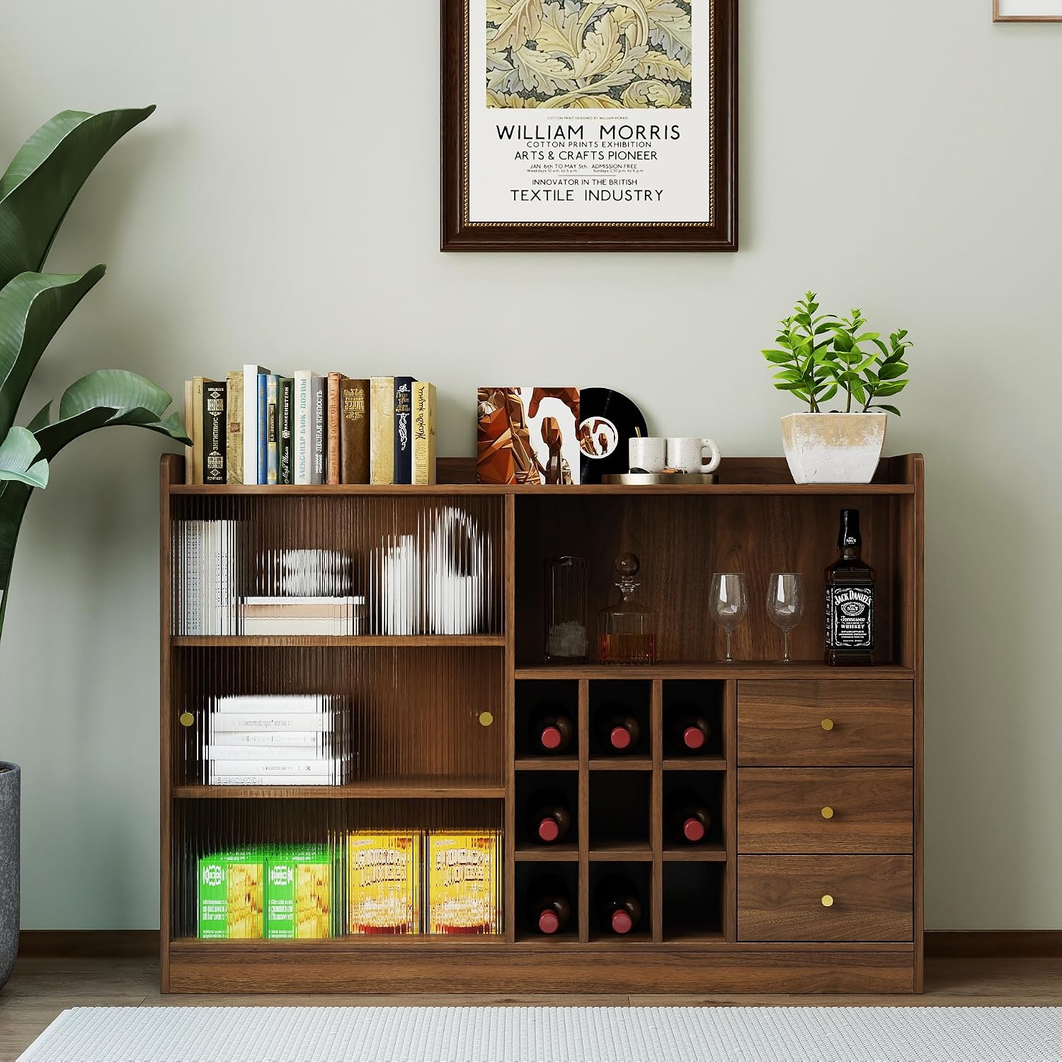 Sideboard Cabinet Buffet Cabinet with Storage,Wine Cabinet with Sliding Glass Doors,Freestanding Countertop Kitchen Pantry for Wine,Spice Seasoning Bottles,Dish,Bowl