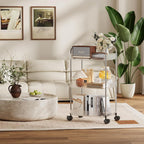 STARLATTA 3 Tier Rolling Cart with Lockable Wheels, Clear Acrylic Utility Trolley with Handle, Heavy-Duty Storage Organizer for Kitchen Bathroom Nursery Laundry - Snack Book Craft Organizer (Clear)