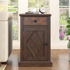 Knocbel Accent Narrow End Table with Hidden USB Ports, Pull-Out Tray, Storage Cabinet and Drawer, Living Room Sofa Couch Side Table Bedroom Bedside Table Nightstand (Retro Espresso)