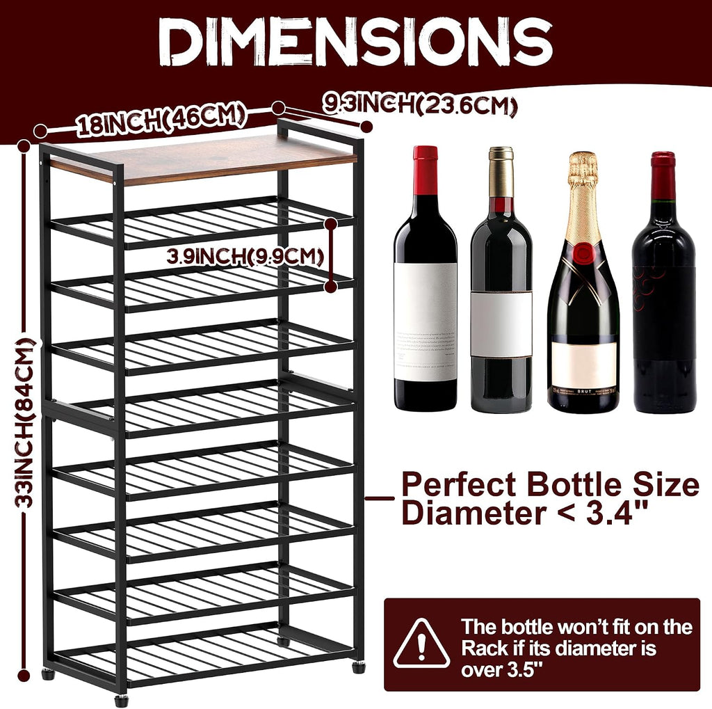 40 Bottle Wine Rack Freestanding Floor, 8-Tier Wine Storage Racks with Table Top, Detachable Wine Bottle Holder, Bar Stand Display Shelf for Kitchen, Bar, 18" L x 9.3" W x 33" H