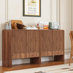 FurSch Fluted Sideboard Buffet Cabinet, Mid Century Modern Storage Cabinet with Curved Edge and Adjustable Shelf for Kitchen Dining Room Living Room (Walnut-Wave, 2 Doors*1 pc)
