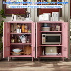 42" H Pink Metal Cabinet with 2 Adjustable Shelves, Metal Coffee Bar & Buffet Sideboard Cabinet with 2 Doors for Home,Dining Room, Kitchen,Assembly Required