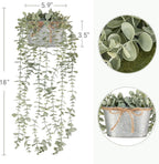 Mkono Fake Hanging Plants in Farmhouse Galvanized Pots Rustic Faux Potted Eucalyptus Greenery Indoor Artificial Plants for Book Shelf Mantel Living Room Bathroom Bedroom Home Office Decor (2, Grey)