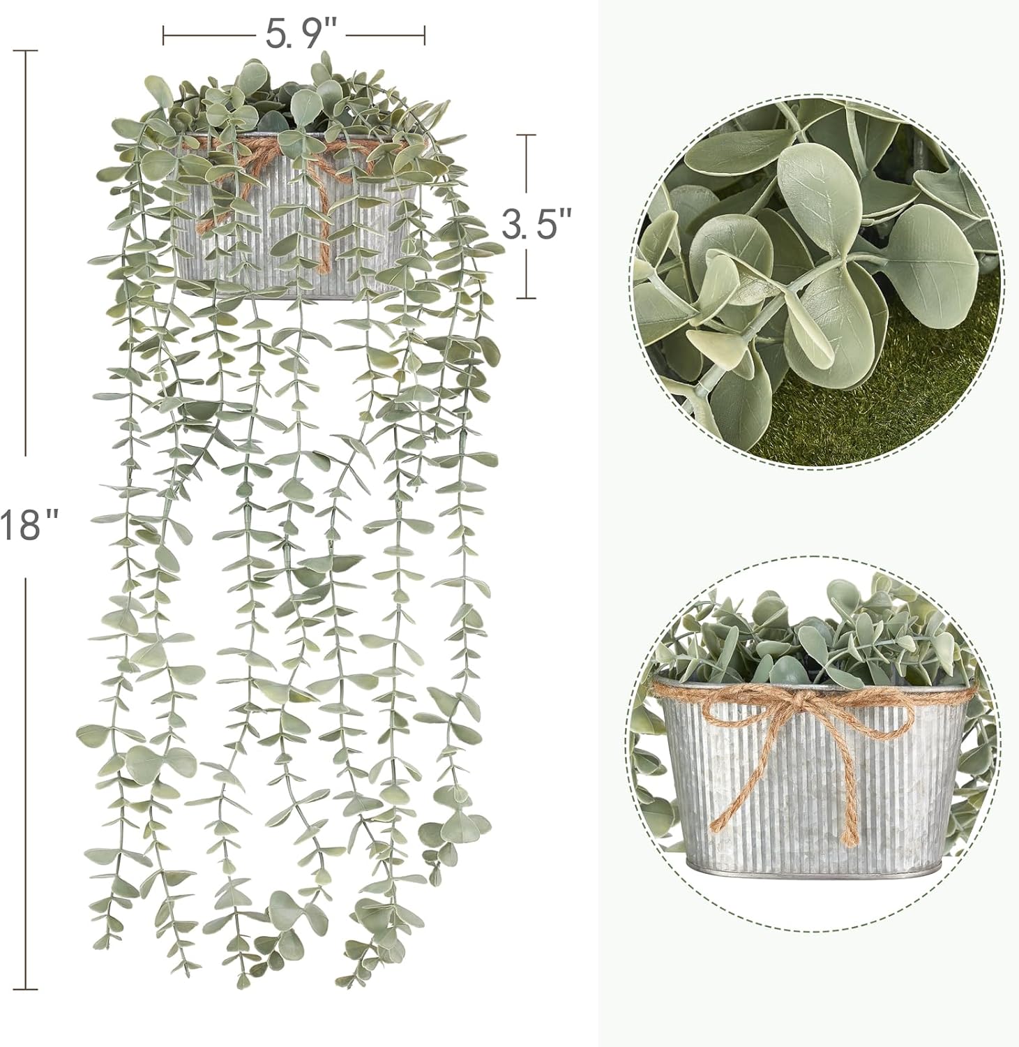 Mkono Fake Hanging Plants in Farmhouse Galvanized Pots Rustic Faux Potted Eucalyptus Greenery Indoor Artificial Plants for Book Shelf Mantel Living Room Bathroom Bedroom Home Office Decor (2, Grey)