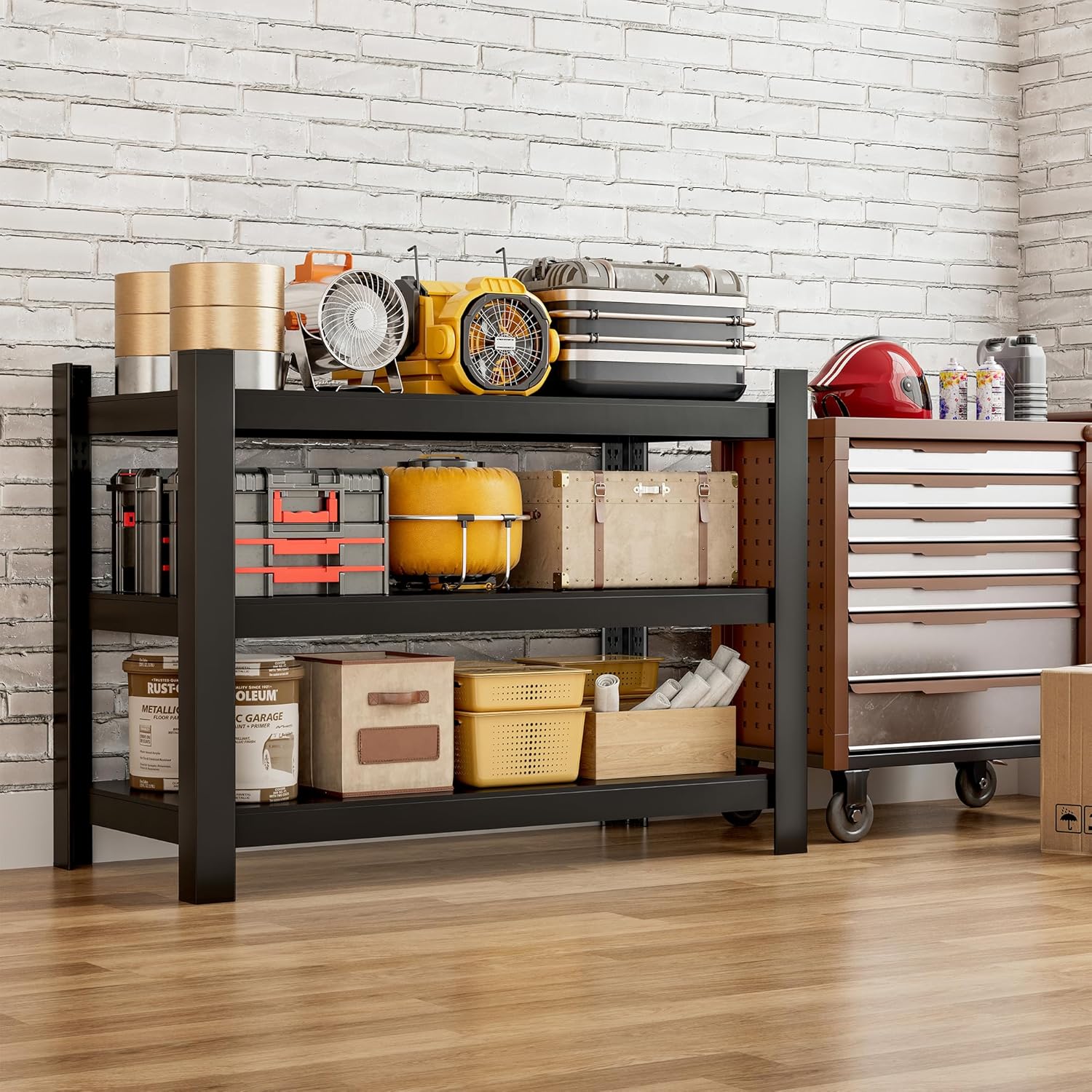 Wanfu Garage Shelving, 3 Tier Shelving Unit, 36" H x 36" W x 16" D Metal Storage Shelves, Adjustable Heavy Duty 3 Tier Shelf for Garage, Pantry, Kitchen, Basement-Black