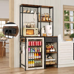 DreamDashio Over Mini Fridge Shelf with Power Outlet, 3-Tier Bakers Rack & Appliance Organizer for Microwave and Coffee Maker, Featuring Adjustable Shelves, Storage Drawer, 8 S-Hooks