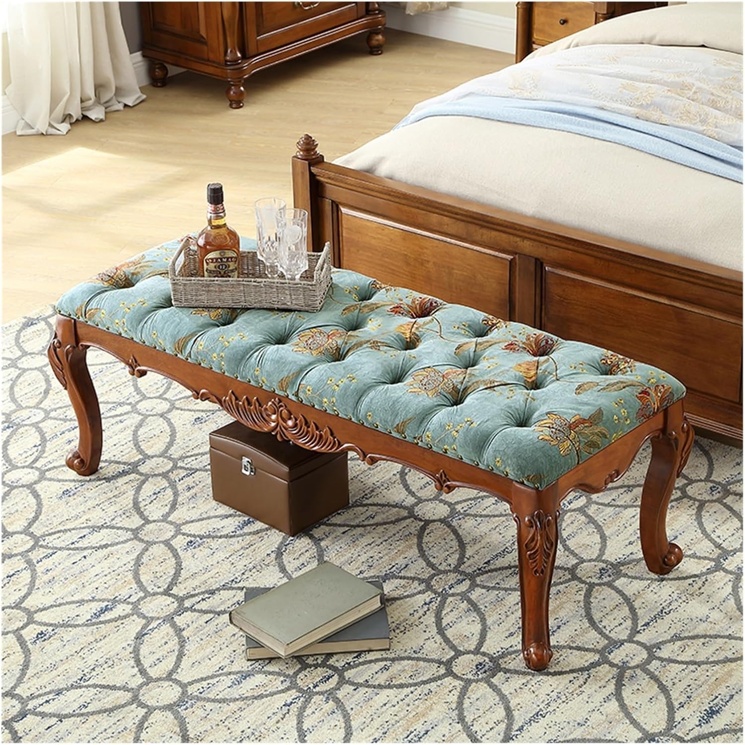 Modern Natural Solid Wood Upholstered Bench - Velvet Cushions Functional Seating for Bedroom, Living Room, Hallway, Entryway, Foyer Bed Ends Entryway(Brown,140 * 53 * 47cm)