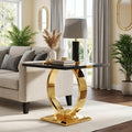 Asday 23” Black and Gold End Table, Modern Square Wood Side Table with Polihsed Metal U-Base for Living Room Bedroom Office, Small Places, Apartment
