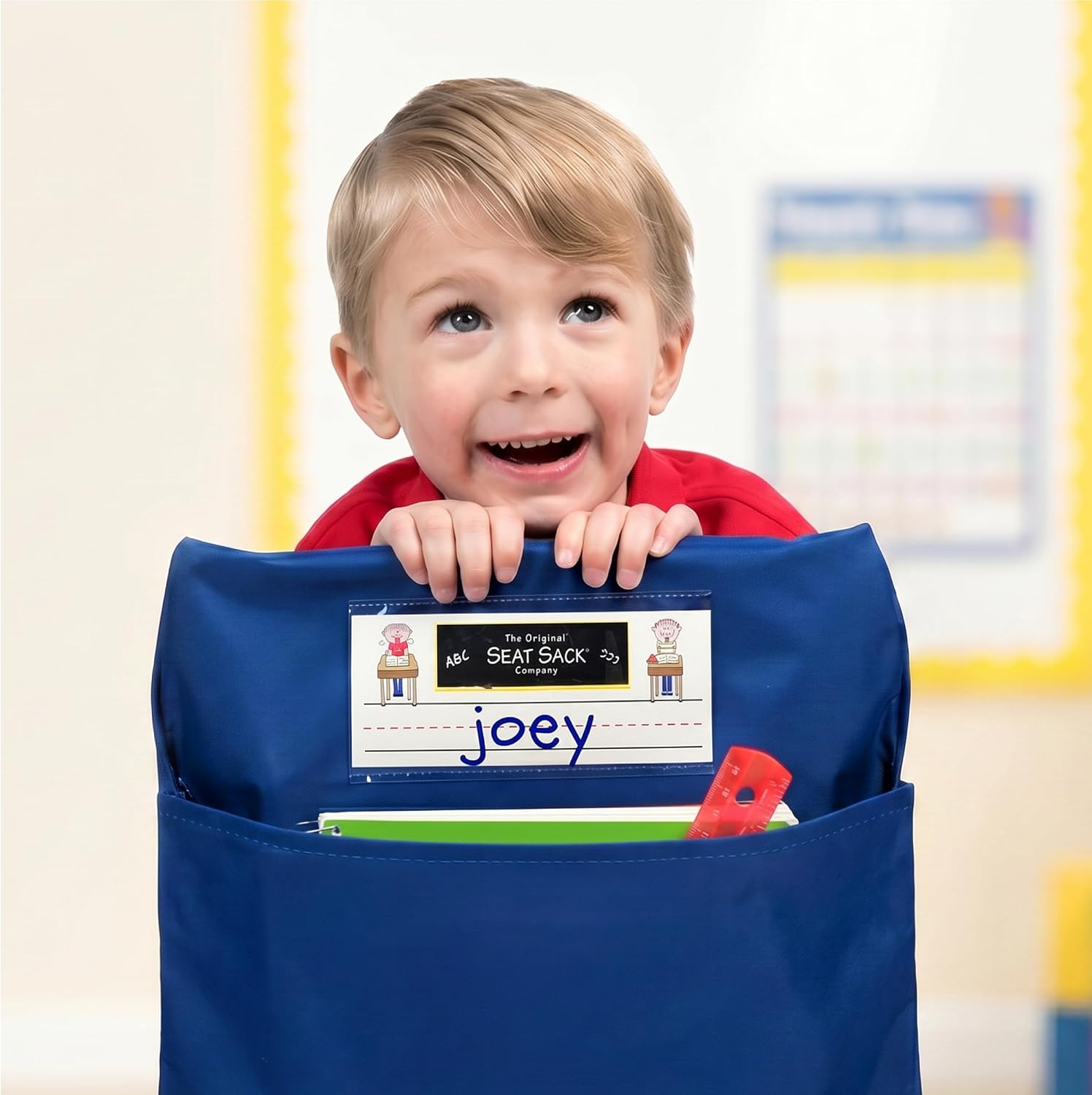 Seat Sack Student Chair Storage Pocket - 14", Single Pocket, Classroom Chair Organizer for Student Desks, Durable Over-the-Chair Storage, Blue, 1-Pack
