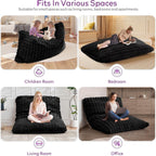 TYBOATLE 3 in 1 Giant Bean Bag Chair for Adults, Plush Fluffy Bean Bag Couch w/High-Density Memory Foam Filling, Convertible Floor Sofa to Mattress for Dorm, Apartment (Black)