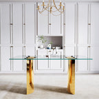 63 inch Glass Dining Table for 6,0.39 in Thick Glass Top with Gold Stainless Steel Pedestal Dining Room Table