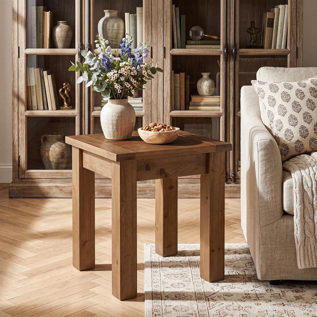 Solid Wood Side Table Set of 2, Farmhouse Square End Tale with Stable 4 Legs for Small Spaces, Living Room, Bedroom