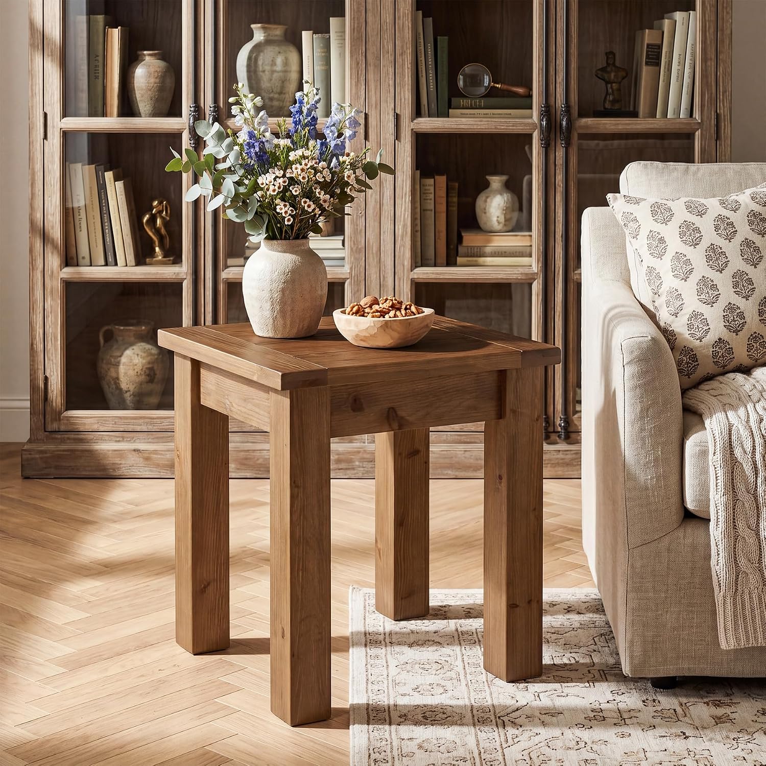 Solid Wood Side Table Set of 2, Farmhouse Square End Tale with Stable 4 Legs for Small Spaces, Living Room, Bedroom