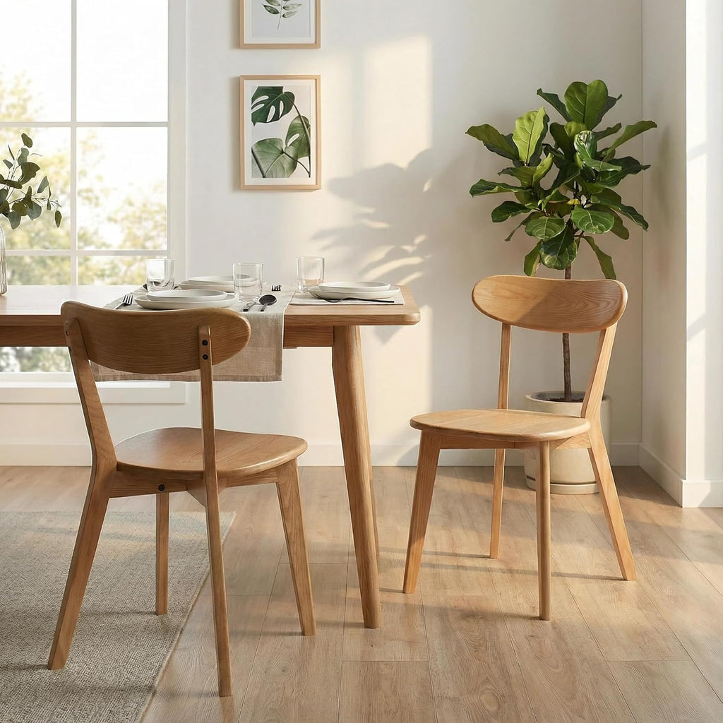 100% Solid Wood Dining Chairs,Mid Century Modern Dining Chairs with Rounded Backrest,Kitchen,Dining Room Chairs Set of 1/2/4 (1, Natural Color)