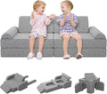 Modular Kids Play Couch with Washable Covers – Foam Toddler Sofa for Creative Play, Climbing, and Lounging – Convertible Kid Sofa Play Furniture for Kids Room or Nursery (Grey)