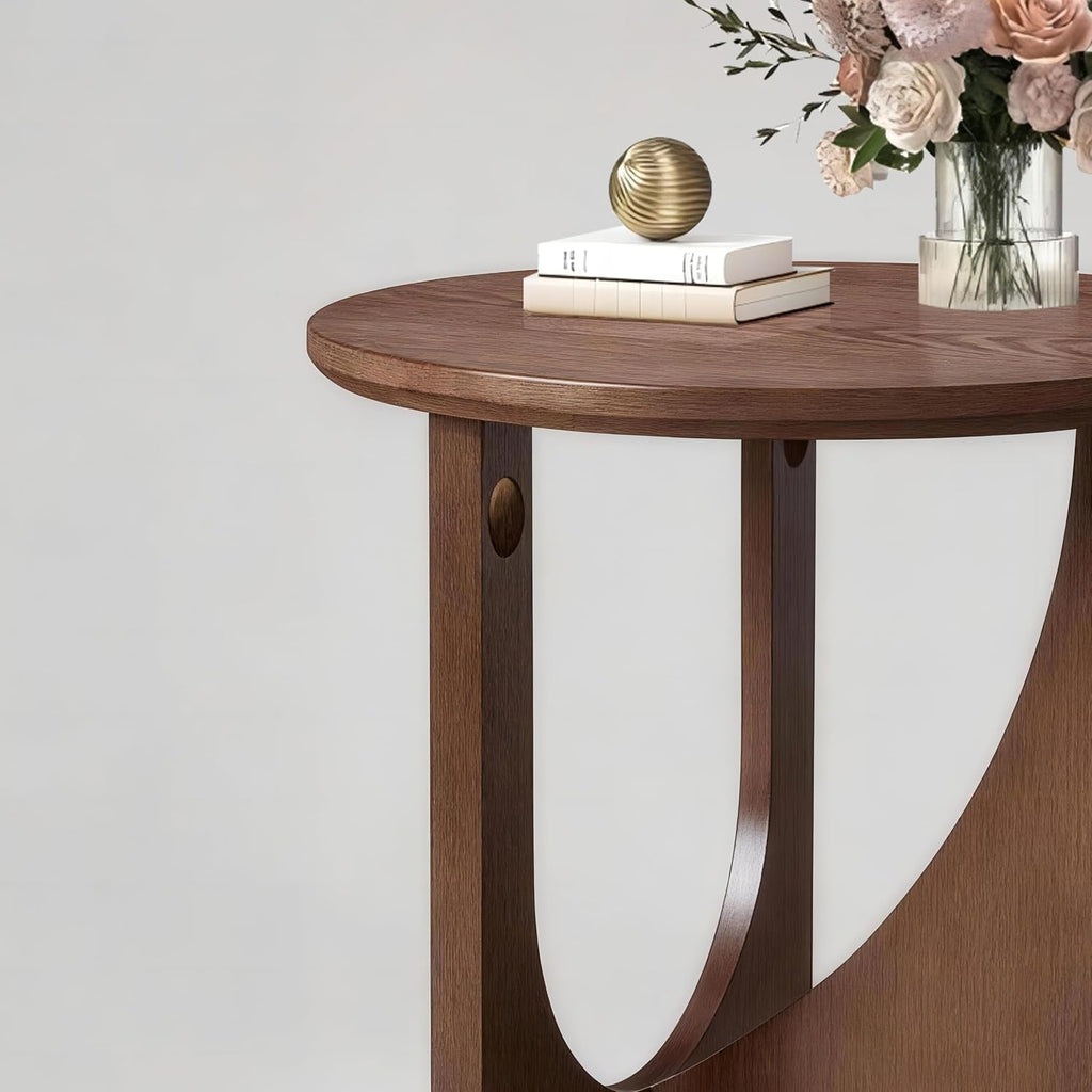 Solid Wood Side Table, 19.68" Rustic End Table for Living Room, Natural Wooden Accent Table, Small Round Corner Nightstand for Couch, Bedroom, Balcony, Walnut