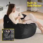 Bean Bag Chair 3ft Memory Foam Sack with Removable Velvet Cover, Ultra Soft Fabric, High Rebound Foam Filling, Portable Lazy Sofa for Adults & Teens, Black