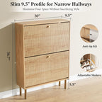 Nicetree Shoe Storage Cabinet for Entryway - Flip Shoe Cabinet with Tiered Fluted Design - Slim Shoe Storage Rack with Gold Legs - Narrow Shoe Cabinet Hidden Shoe Organizer for Small Spaces