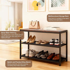 DUMOS 3-Tier Shoe Bench with Storage, Industrial Entryway Sturdy Shoe Rack Organizer Bench with Mesh Shelves for Entryway, Hallway & Living Room, Easy Assembly, Rustic Brown