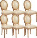 Leather Dining Chairs Set of 6 French Country Dining Chairs with Round Back, Farmhouse Upholstered Dining Accent Chairs with Nailhead Trim, Mid Century Modern (Beige)